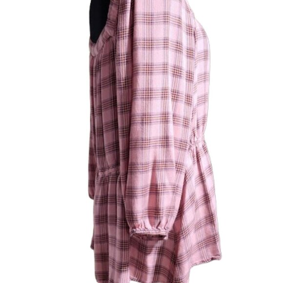 Lane Bryant Women's Plaid Peplum Blouse Square Plus Size 20 Pink and Brown - Picture 5 of 10